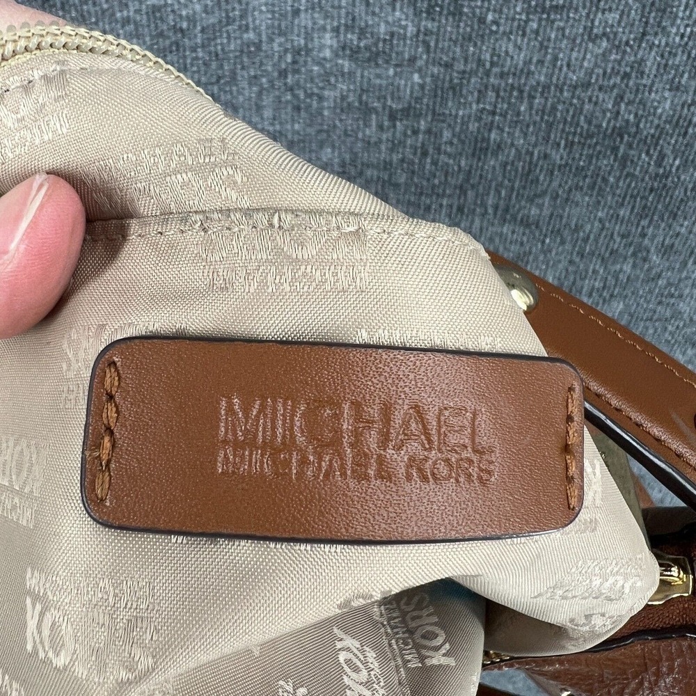 Michael Kors Purse Tan Brown Leather Handbag Shoulder Bag Studded Crossbody - Picture 11 of 14